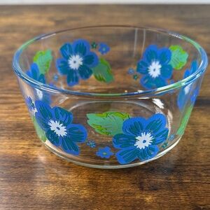 Floral Glass Bowl with Blue and Green Design